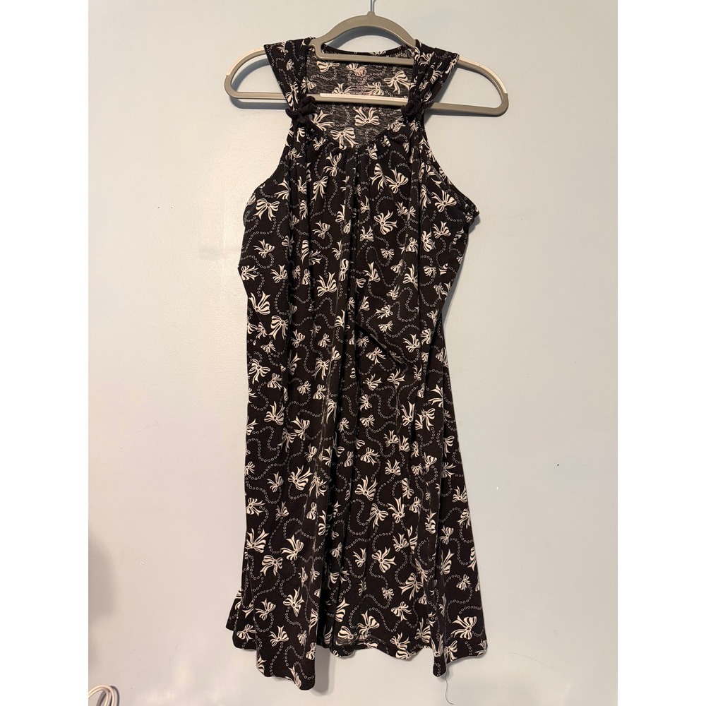 Covington Woman's 1X Black White Bow Print Halter Dress Cotton Modal 2056